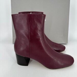 Everlane The Day Boot Bordeaux Leather size 10 Side Zip Ankle Bootie Square Toe